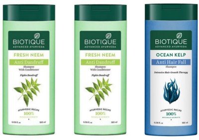 BIOTIQUE Shampoo 180 ML - Fresh Neem Qty 2 & Ocean Kelp Qty 1 (Pack Of 3)(180 ml)