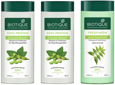 BIOTIQUE Shampoo 180 ML - Soya Protein Qty-2 & Fresh Neem Qty-1(540 ml)