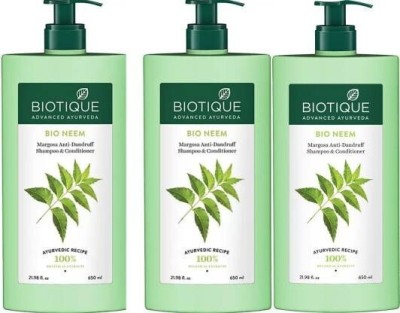 BIOTIQUE Bio Neem Margosa Anti-Dandruff Shampoo For Falling Hair Ambz Men & Women Men & Women (650 ml) (Pack of 3)(1950.1)