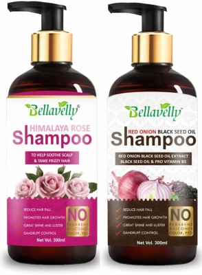 bellavelly ROSE & ONION Shampoo for Hair Growth and Hair Fall Control (300mL+300mL)(600 ml)