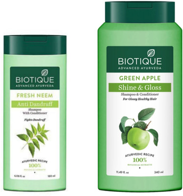 BIOTIQUE Shampoo - Fresh Neem - 180ml & Green Apple - 340ml (Pack of 2)(520 ml)