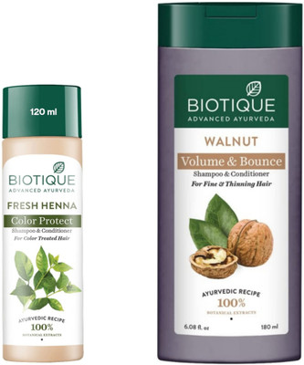 BIOTIQUE Shampoo - Fresh Henna - 120ml & Walnut V. & B. - 180ml (Pack of 2)(300 ml)
