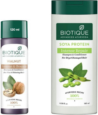 BIOTIQUE Walnut Shampoo 120 ML & Soya Protein Shampoo 180 ML(300 ml)