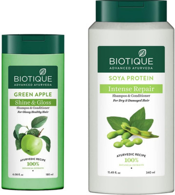 BIOTIQUE Soya Protein 340Ml & Green Apple 180Ml Shampoo (Pack Of 2)(520 ml)