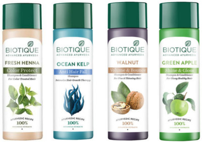 BIOTIQUE Shampoo Combo - Fresh Henna & Ocean Kelp & Walnut & Green Apple 120 ml Each(480 ml)