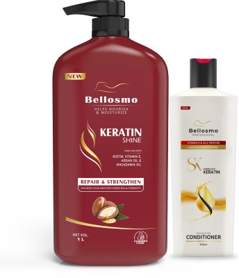 bellosmo PROFESSIONAL Keratin Shine Shampoo, 1000 Ml & Keratin Shinelock Conditioner, 355 Ml(1300 ml)