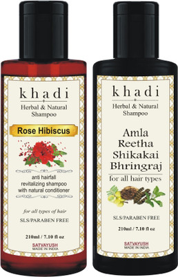 Satvayush Khadi Amla Reetha Shikakai Bhringraj & Rose Hibiscus Shampoo Natural & Herbal(420 ml)