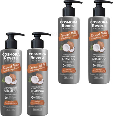 COSMORA REVERA COCONUT MILK SHAMPOO FOR PREVENTS PREMATURE GRAYING PACK OF - 200ml x 4(800 ml)