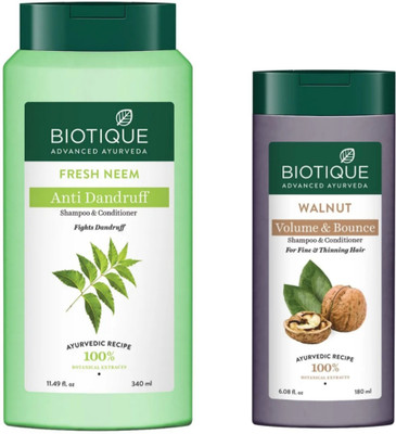BIOTIQUE Fresh Neem Shampoo 340 ML & Walnut Shampoo 180 ML(520 ml)