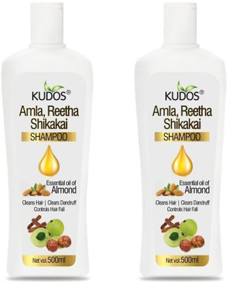 KUDOS Amla Reetha Shikakai Shampoo 500 ml Pack of 2 | An Ayurvedic Shampoo for Beautiful Volumizing Lustrous Hair(1000 ml)