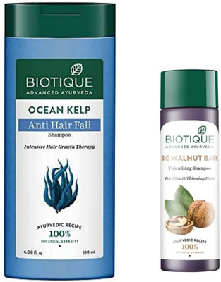 BIOTIQUE Ocean Kelp Anti Hair Fall Shampoo 180ml & Walnut 120ml (Pack of 2)(300 ml)