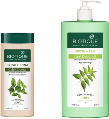 BIOTIQUE Shampoo - Fresh Henna - 180ml & Fresh Neem - 650ml (Pack of 2)(830 ml)