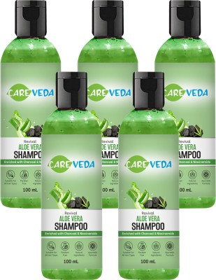 CareVeda Revival Aloe Vera Shampoo, Enriched with Charcoal & Nicinamide, Set of 5(500 ml)