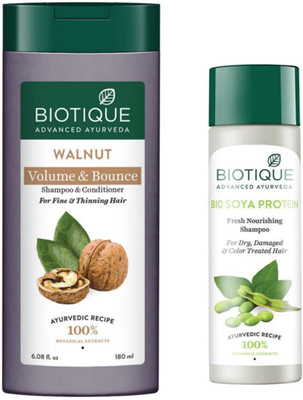 BIOTIQUE Shampoo - Walnut Volume & Bounce 180ml & Soya Protein 120ml (Pack of 2)(300 ml)