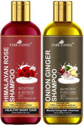 PARK DANIEL Premium Rose Shampoo & Onion Ginger Shampoo Combo Pack Of 2 bottle of 100 ml(200 ml)(200 ml)
