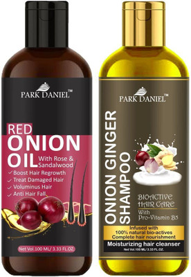 PARK DANIEL Premium Red Onion Oil & Onion Ginger Shampoo Combo Pack Of 2 bottle of 100 ml(200 ml)(200 ml)