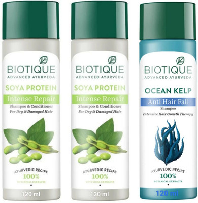 BIOTIQUE Shampoo 120 ML - Soya Protein Pcs-2 & Ocean Kelp Pcs-1(360 ml)