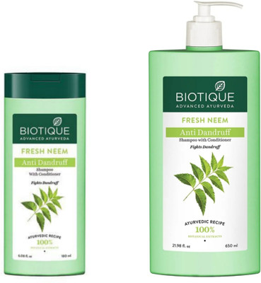 BIOTIQUE Shampoo - Fresh Neem - 180ml & Fresh Neem - 650ml (Pack of 2)(830 ml)