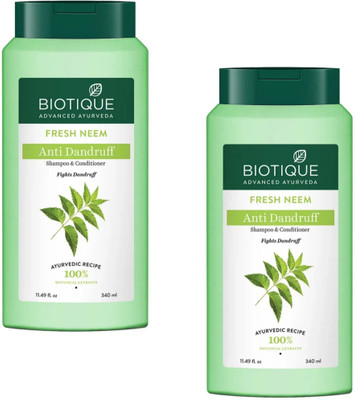 BIOTIQUE Fresh Neem Anti Dandruff Shampoo - 340ml (Pack of 2)(680 ml)