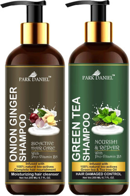 PARK DANIEL Premium Onion Ginger & Green Tea Shampoo Combo Pack Of 2 bottle of 200 ml(400 ml)(400 ml)