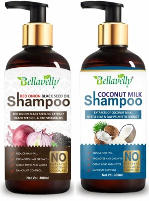 bellavelly ONION & COCONUT Shampoo for Hair Growth and Hair Fall Control (300mL+300mL)(600 ml)