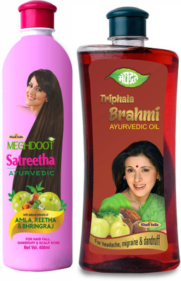 MEGHDOOT Ayurvedic Combo Satreetha Shampoo 400ml and Trifala Brahmi Oil 500ml, Pack of 2(900 ml)