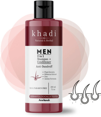 AMRITANSH Khadi MEN 2-in-1 Shampoo + Conditioner Anti-Dandruff with Keratin Zinc Hibiscus(210 ml)