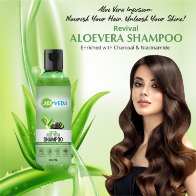 CareVeda Revival Aloe Vera Shampoo, Enriched with Charcoal & Nicinamide(100 ml)