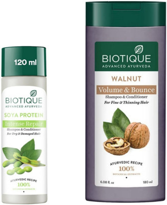 BIOTIQUE Soya Protein Shampoo 120 ML & Walnut Shampoo 180 ML(300 ml)