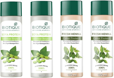 BIOTIQUE Shampoo 120 ML - Soya Protein Qty-2 & Fresh Henna Qty-2(480 ml)