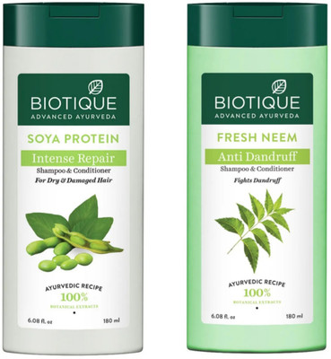 BIOTIQUE Shampoo 180 ML - Soya Protein & Fresh Neem(360 ml)