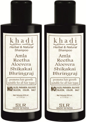 SLR Khadi Amla Reetha Aloevera Shikakai Bhringraj Hair Growth Shampoo SLS-Paraben free Ayurvedic Anti Hairfall & Anti Dandruff(420 ml)