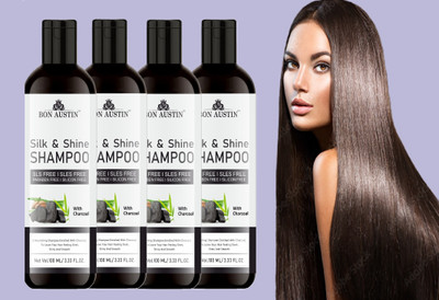 Bon Austin Silk & Shine Shampoo (Charcoal) Dry & Frizzy TO Smooth & Shiny Hair 100ml Pack 4(400 ml)