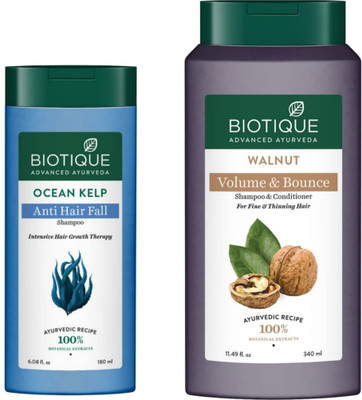 BIOTIQUE Shampoo - Ocean Kelp - 180ml & Walnut - 340ml (Pack of 2)(520 ml)