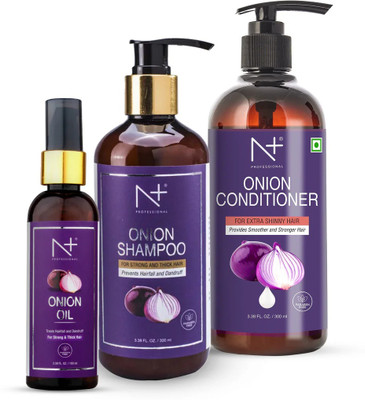 N PLUS PROFESSIONAL Onion Shampoo 300ml & Onion Conditioner 300ml & Onion Oil 100ml Pack of 3(700 ml)