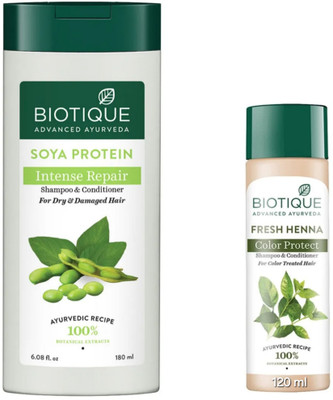 BIOTIQUE Soya Protein Shampoo 180 ML & Fresh Henna Shampoo 120 ML(300 ml)