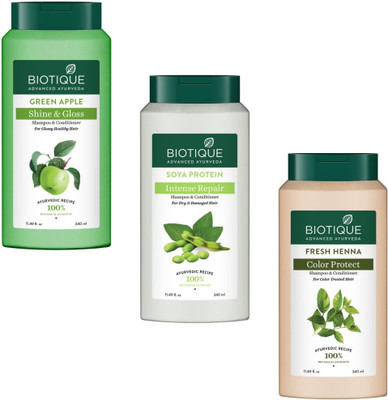 BIOTIQUE Fresh Heena & Soya Protein & Green Apple Shampoo 340Ml (Pack Of 3)(1020 ml)