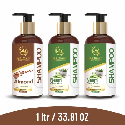 Aalman Professional Almond (1) + Neem Alovera (2) Natural Shampoo Comboo (3-Bottal)(1 L)