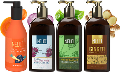 NEUD Combo Pack of 4 Herbal Shampoos,Onion, Aloe Vera, Ginger & Carrot Seed – 4X300ml(1200 ml)