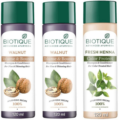 BIOTIQUE Shampoo 120 ML - Walnut Qty-2 & Fresh Henna Qty-1(360 ml)