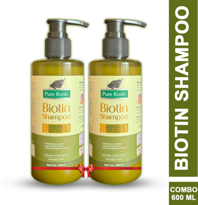 Pure Roots Biotin Shampoo Pack of 2-(300ml*2)(600 ml)
