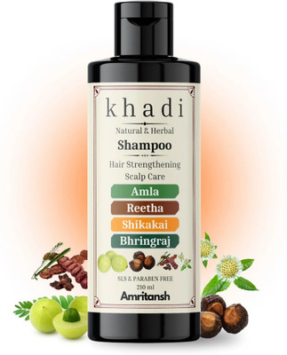 AMRITANSH Khadi Amla, Reetha, Shikakai & Bhringraj Shampoo | Strengthening, Growth(210 ml)