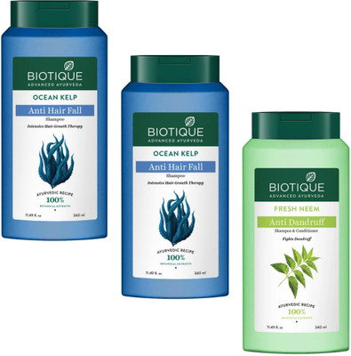 BIOTIQUE Shampoo 340ml - Ocean Kelp Anti Hair Fall & Fresh Neem (Pack of 3)(1020 ml)