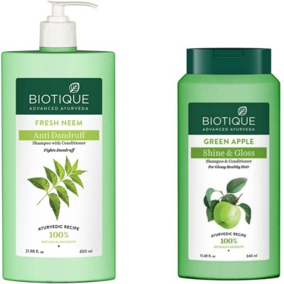 BIOTIQUE Shampoo Combo – Neem 650 ML & Green Apple 340 ML  (990 ml)