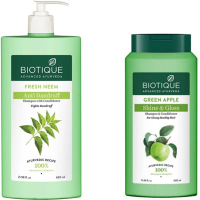 BIOTIQUE Shampoo Combo – Neem 650 ML & Green Apple 340 ML (990 ml)