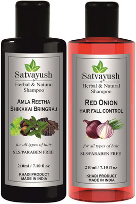 Satvayush Herbal Amla Reetha Shikakai Bhringraj Shampoo & Red Onion Shampoo combo(420 ml)