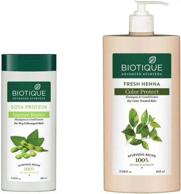 BIOTIQUE Shampoo - Soya Protein - 180ml & Fresh Henna - 650ml (Pack of 2)(830 ml)