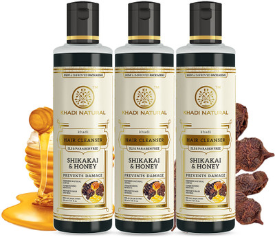 KHADI NATURAL Organic Shikakai & Honey Cleanser/Shampoo - SLS & Paraben Free (Pack of 3)(630 ml)