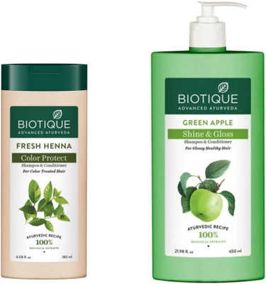 BIOTIQUE Shampoo - Fresh Henna - 180ml & Green Apple - 650ml (Pack of 2)(830 ml)