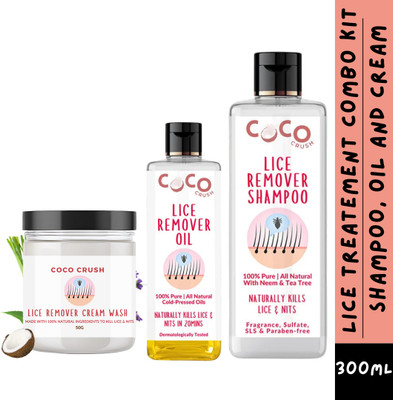 COCO CRUSH Natural Lice & Nits Killer Shampoo, 200ml; Oil, 50ml; & Cream Wash, 50g(300 ml)